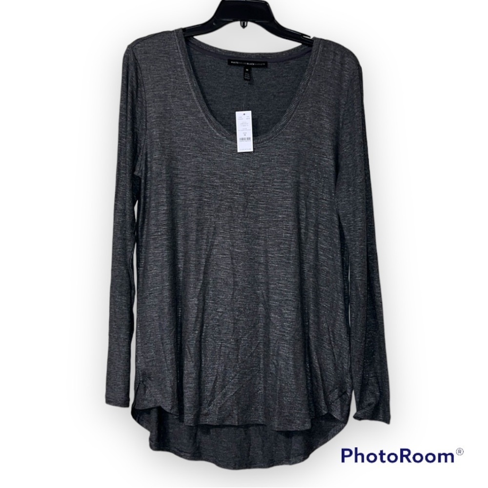 WHITE HOUSE BLACK MARKET medium heather asphalt w/gunmetal shine long sleeve tee